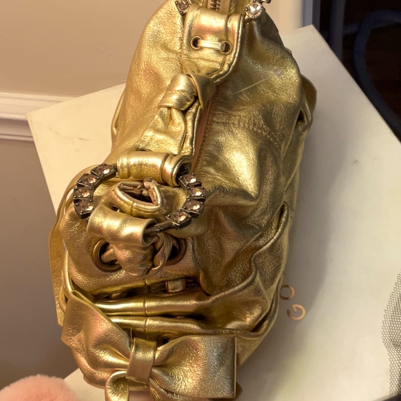 Isabella Fiore Gold Bag With Stone Rings.